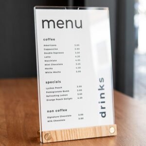 clear acrylic table stand for menus & signs compact table menu holder for events, restaurant, cafe