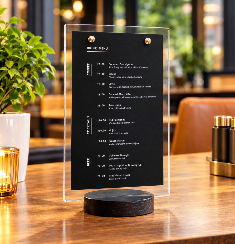 modern cafe menu display