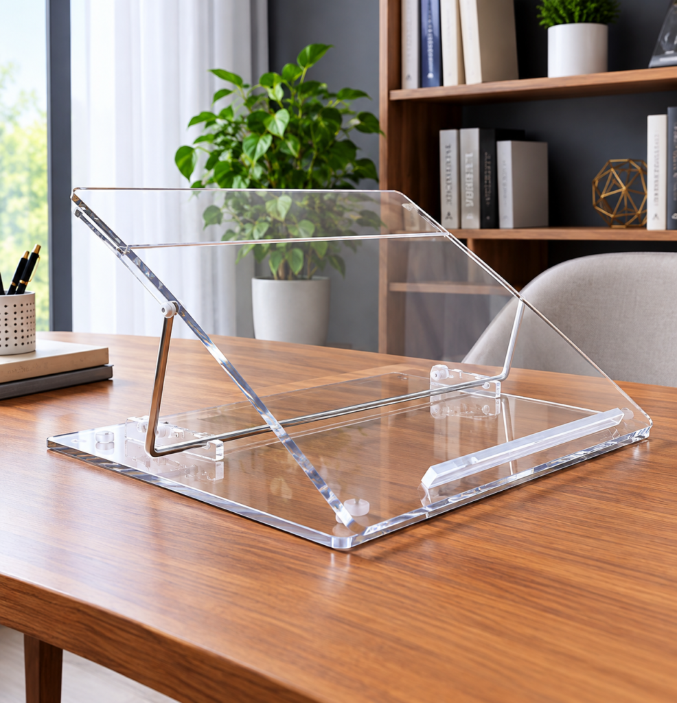 transparent acrylic stand in modern workspace